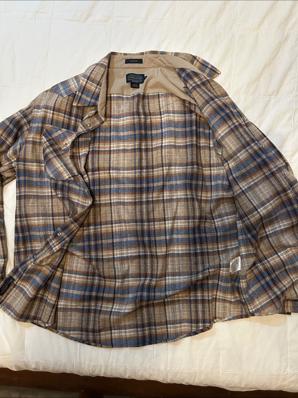Pendleton Tan & Blue Plaid Casual Button-Down Shirt